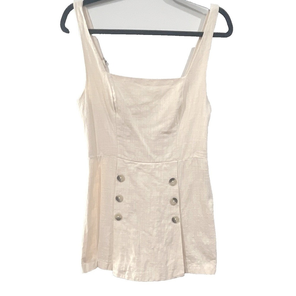 Urban Outfitters Cream Linen Blend Double Breasted Button Front Romper Small